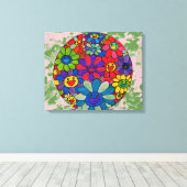 「peter max artスタイル」笑顔の花ボールキャンバス キャンバスプリント (インサイチュ (ウッドフロア))