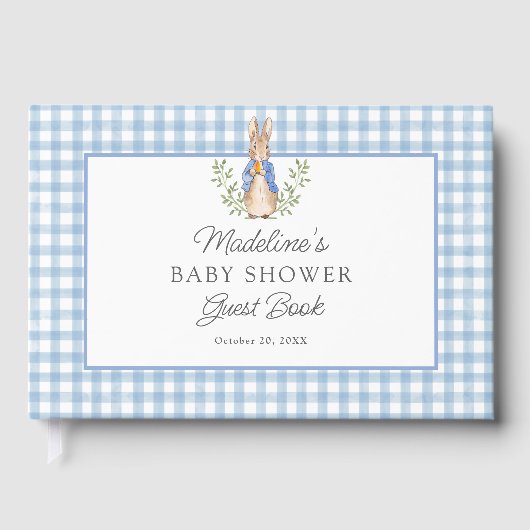 Peter Rabbit Blue Gingham Baby Shower ゲストブック (正面)