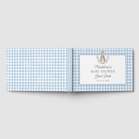 Peter Rabbit Blue Gingham Baby Shower ゲストブック (全面)