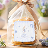 Peter Rabbit Blue Gingham Baby Shower Thank You スクエアシール