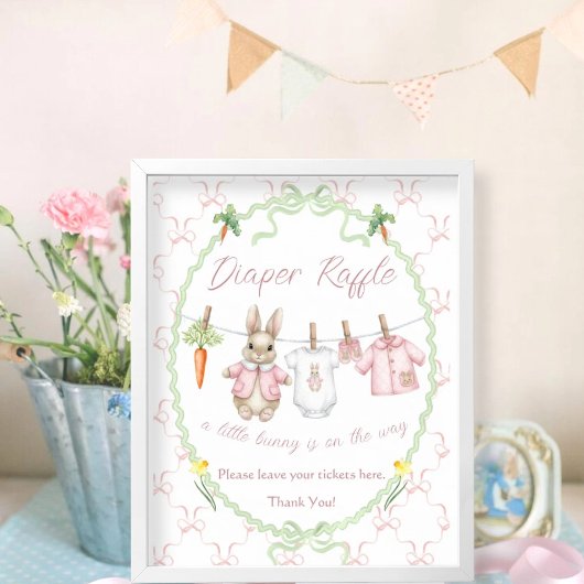 Peter Rabbit Clothesline Baby Shower Diaper Raffle ポスター