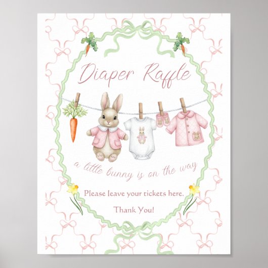 Peter Rabbit Clothesline Baby Shower Diaper Raffle ポスター (正面)