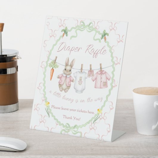 Peter Rabbit Clothesline Baby Shower Diaper Raffle 台座サイン (インサイチュ)