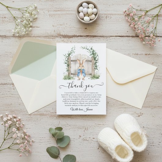 Peter Rabbit Garden Gate Greenery Baby Shower  サンキューカード