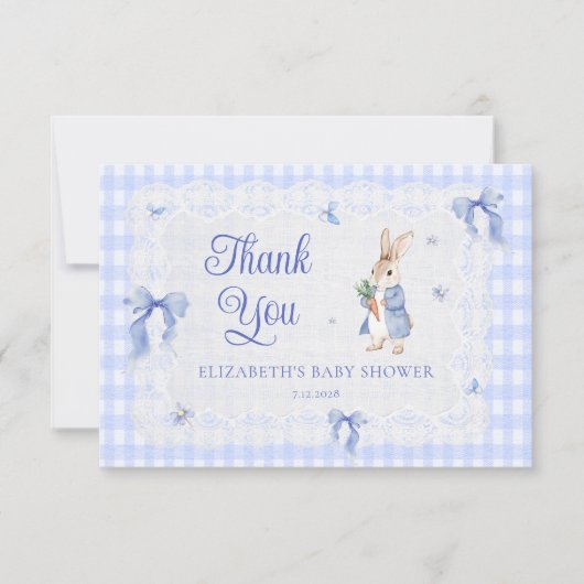 Peter Rabbit Gingham Baby Shower Thank You  Card カード (正面)