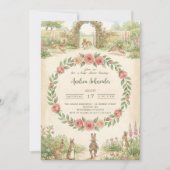 Peter Rabbit watercolor flower animal baby shower 招待状 (正面)