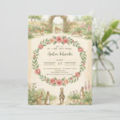 Peter Rabbit watercolor flower animal baby shower 招待状 (スタンド正面)