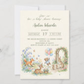 Peter Rabbit watercolor flower animal baby shower 招待状 (正面)
