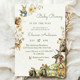Peter Rabbit watercolor flower animal baby shower 招待状