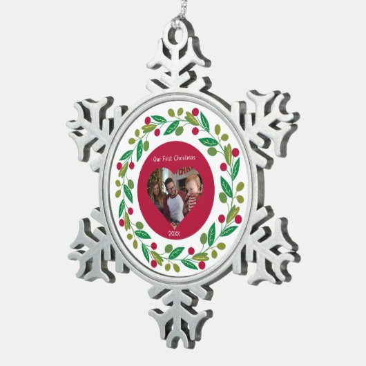 Peter Snowflake – 私たちの初めてのクリスマス – 写真/日付 スノーフレークピューターオーナメント (右)