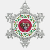 Peter Snowflake – 私たちの初めてのクリスマス – 写真/日付 スノーフレークピューターオーナメント (正面)