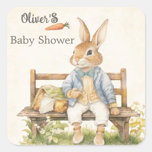 Peter The Rabbit – ベビーシャワー – ヴィンテージ スクエアシール (正面)