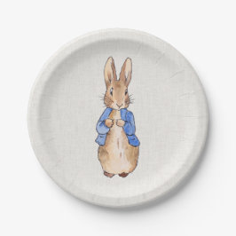 Peter the rabbit beige linen textured background ペーパープレート