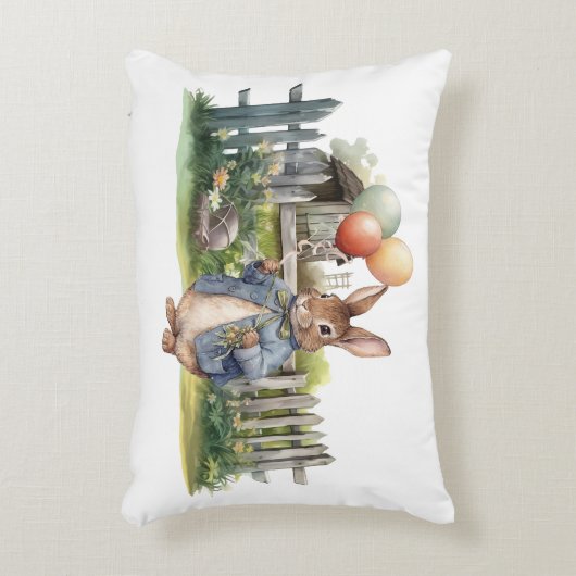 Peter the rabbit blue jacket with balloons アクセントクッション (正面(垂直))