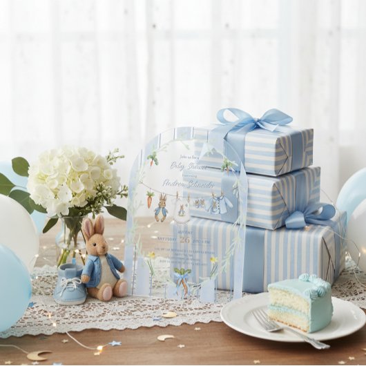 Peter the Rabbit Clothesline Baby Shower アクリル招待状