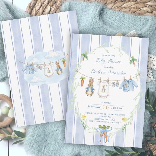 Peter the Rabbit Clothesline Baby Shower 招待状