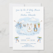 Peter the Rabbit Cute Clothesline Baby Shower  招待状 (正面)