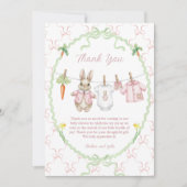 Peter the Rabbit Girl Clothesline Baby Shower サンキューカード (正面)