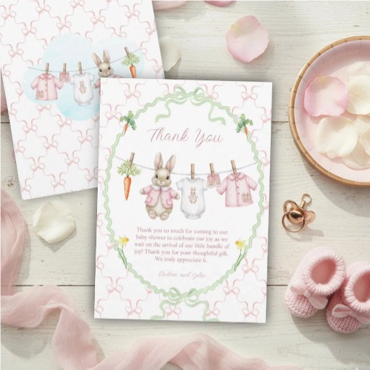 Peter the Rabbit Girl Clothesline Baby Shower サンキューカード