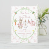 Peter the Rabbit Girl Clothesline Baby Shower 招待状 (スタンド正面)