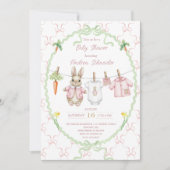 Peter the Rabbit Girl Clothesline Baby Shower  招待状 (正面)