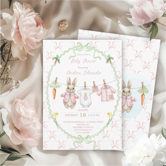 Peter the Rabbit Girl Clothesline Baby Shower  招待状