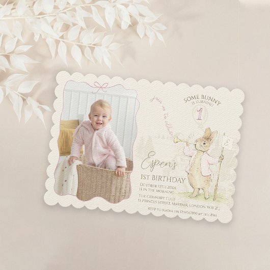 Peter the Rabbit Some Bunny 1st Birthday Photo 招待状