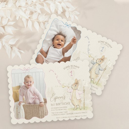 Peter the Rabbit Some Bunny 1st Birthday Photo 招待状