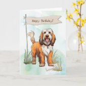 Petit Bassett Griffon Vendéen Under Birthday Sign カード (黄色い花)