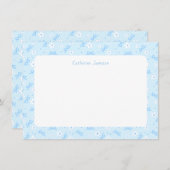 Petit Blue Whimsical Bows Daisy Monogram Notecard サンキューカード (正面/裏面)