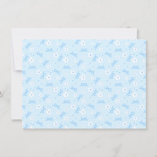 Petit Blue Whimsical Bows Daisy Monogram Notecard サンキューカード (裏面)
