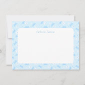 Petit Blue Whimsical Bows Daisy Monogram Notecard サンキューカード (正面)