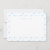 Petit Blue Whimsical Bows Monogram Notecard サンキューカード (正面)