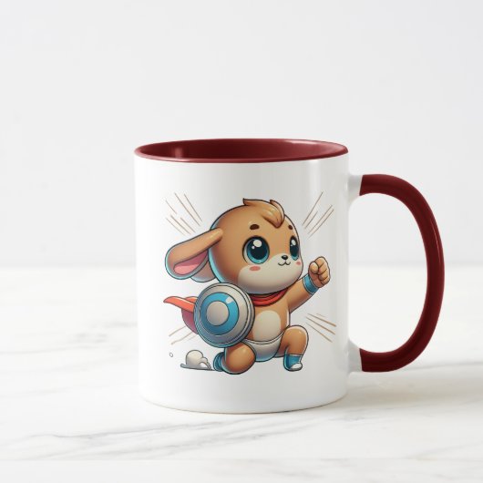 Petit chiot super-héros avec bouclier. マグカップ (右)
