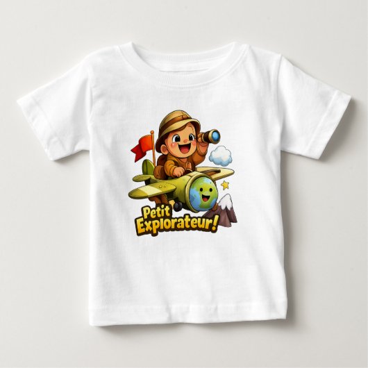 Petit Explorateur Cute Baby Adventure Illustration ベビーTシャツ (正面)