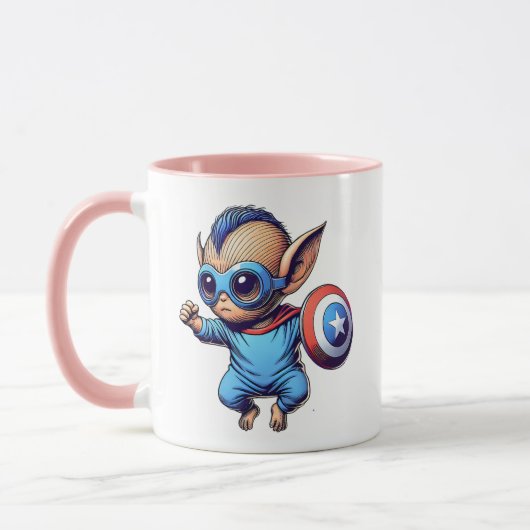 Petit extraterrestre super-héros avec bouclier. マグカップ (左)