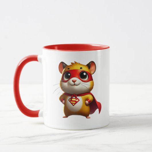 Petit hamster super-héros avec sa cape. マグカップ (左)