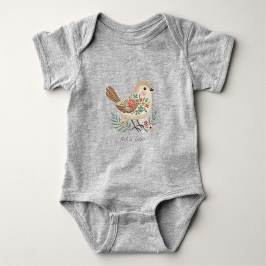 Petit oiseau broderie florale bodys bébé or ベビーボディスーツ (正面)