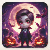 Petit Vampire Adorable sous la Pleine Lune スクエアペーパーコースター (正面)