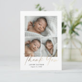 Petite ミニマル Script 3フォトベビー サンキューカード (スタンド正面)
