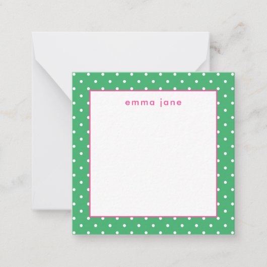 Petite Dots Pink and Green Personalized Small ノートカード (正面)
