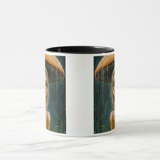 Petite fée sous la pluie abritée par un champignon マグカップ (中央)