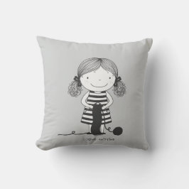 Petite Fille Adorable qui Tricote I Love Knitting クッション