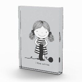 Petite Fille Adorable qui Tricote I Love Knitting フォトブロック