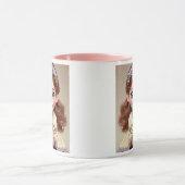 Petite fille au bandeau fleuri et son chiot blanc. マグカップ (中央)