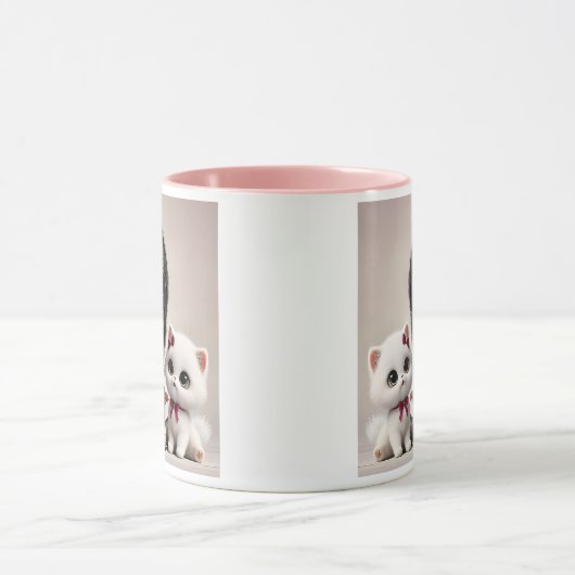 Petite fille en robe violette et son chat blanc . マグカップ (中央)