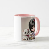 Petite fille en robe violette et son chat blanc . マグカップ (正面右)