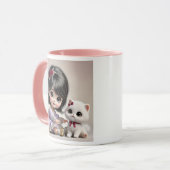 Petite fille en robe violette et son chat blanc . マグカップ (正面左)