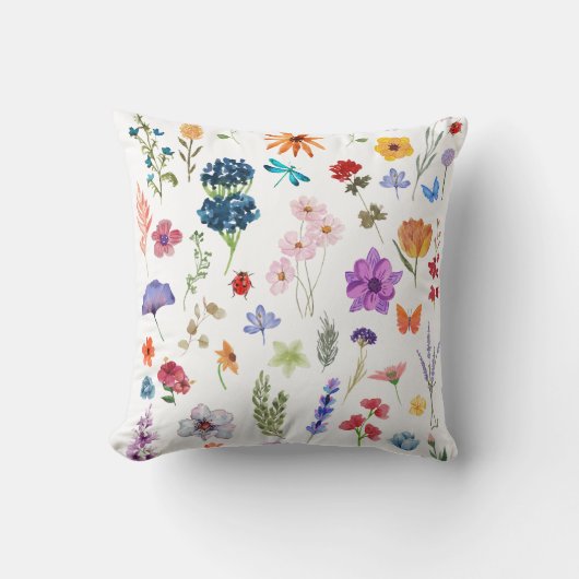 Petites fleurs colorées séchées aquarelles クッション (正面)