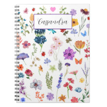 Petites fleurs colorées séchées aquarelles prénom